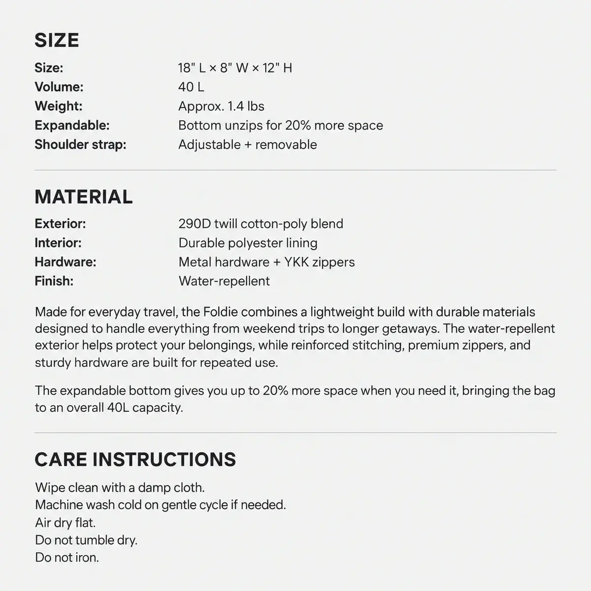 Foldie Expandable Travel Bag, New with Tags, photo 2