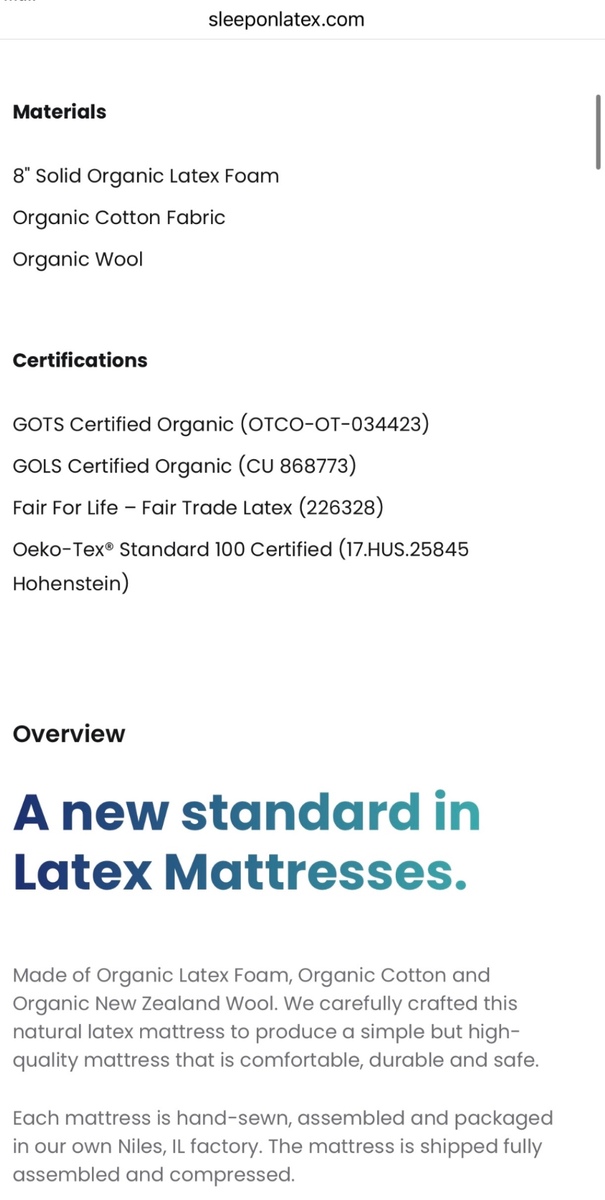 Full sized mattress All Natural Latex Organic with removable coverslip included , photo 7